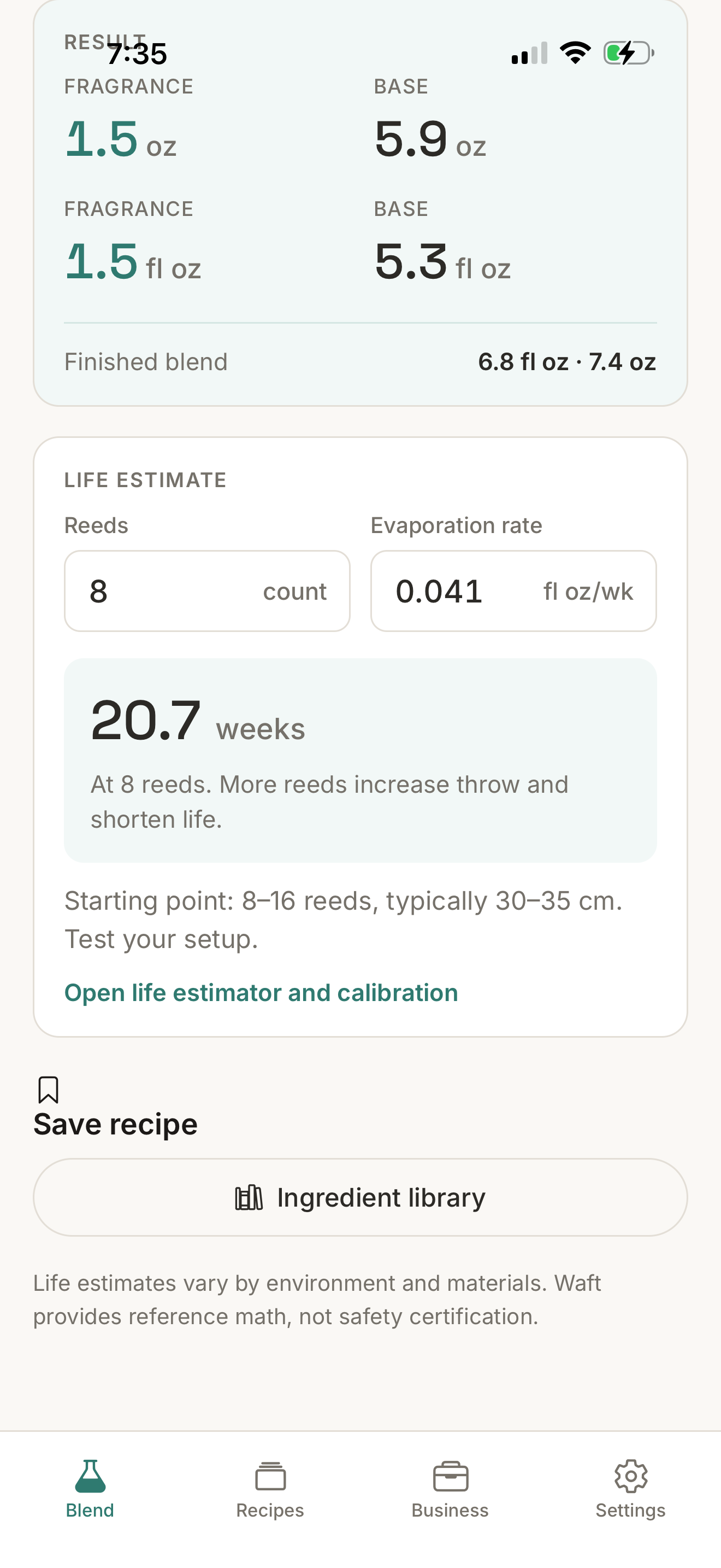 Waft formula results and lifespan estimate
